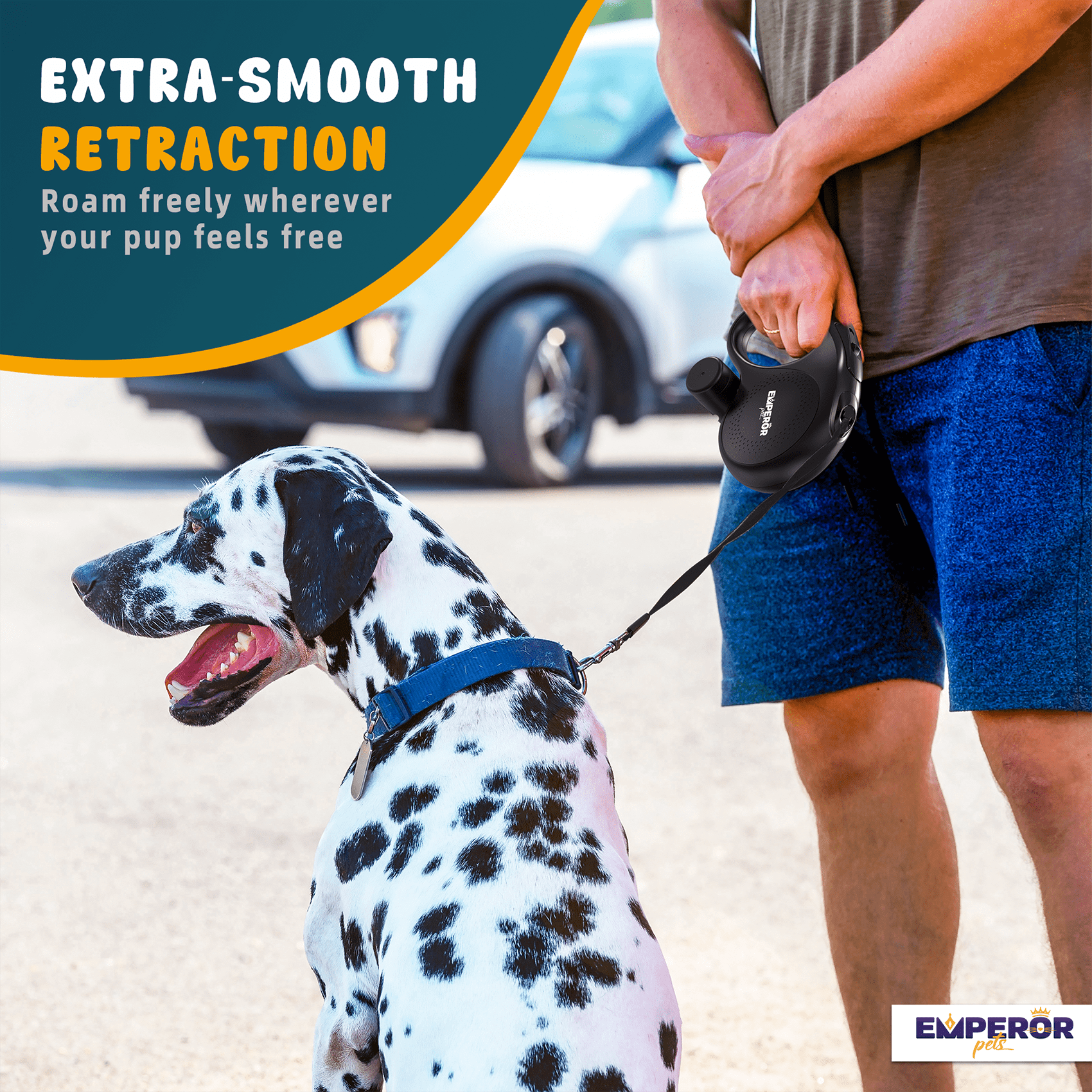 Emperor Pets 26 ft Retractable Dog Leash Large Dogs, Black - Up to 110 lbs, Heavy Duty Dog Leash Retractable 26 ft, Aura Series - BK26