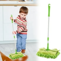Vxdvou Mini Microfiber Flat Mop for Children, 360° Rotation, Detachable Design, Lightweight Cleaning Tool, Green/Pink/Brown/Blue, Ideal for Kids' Floor & Window Cleaning, Easy to Use & Store