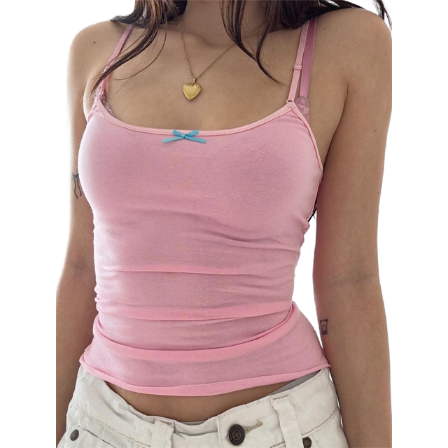 Gupgi Débardeur Femme Slim Été Col Rond Couleur Unie Bretelles Spaghetti Réglables
