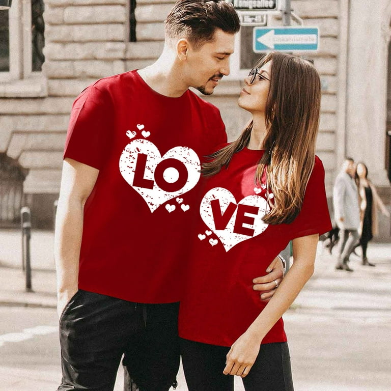 Couples Matching Shirts Set Matching Men Women Letter Print Love Couple  T-Shirt Blouse Tops Clothes Valentine