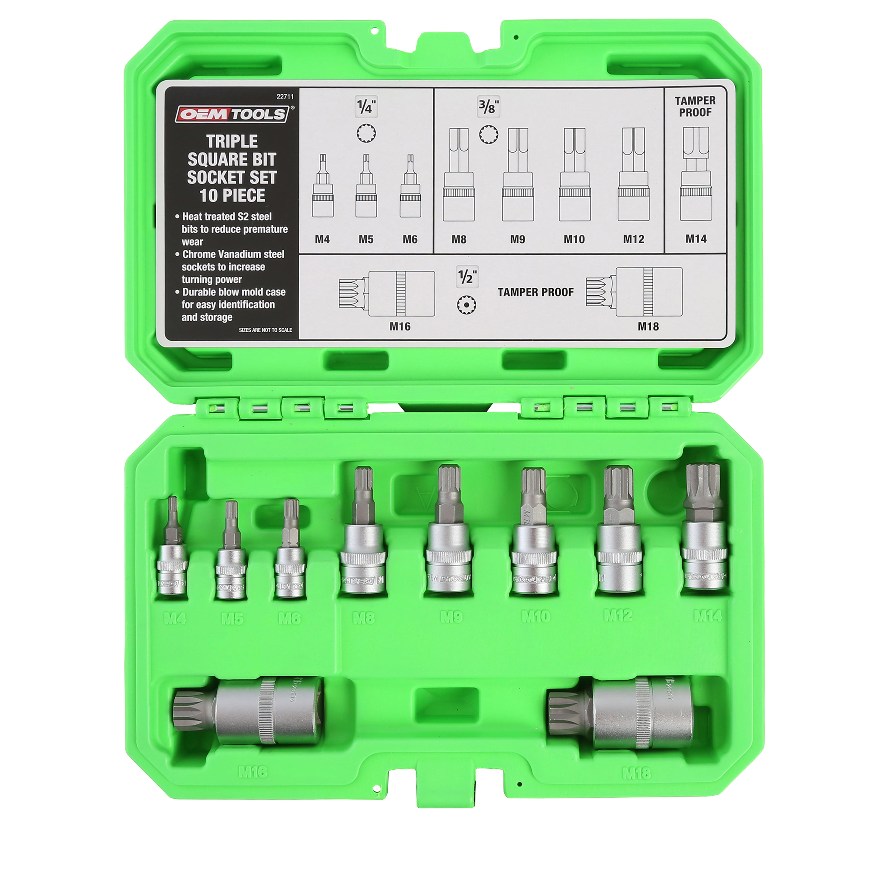 OEMTools Long Triple Square Bit Socket, 10 Piece Set