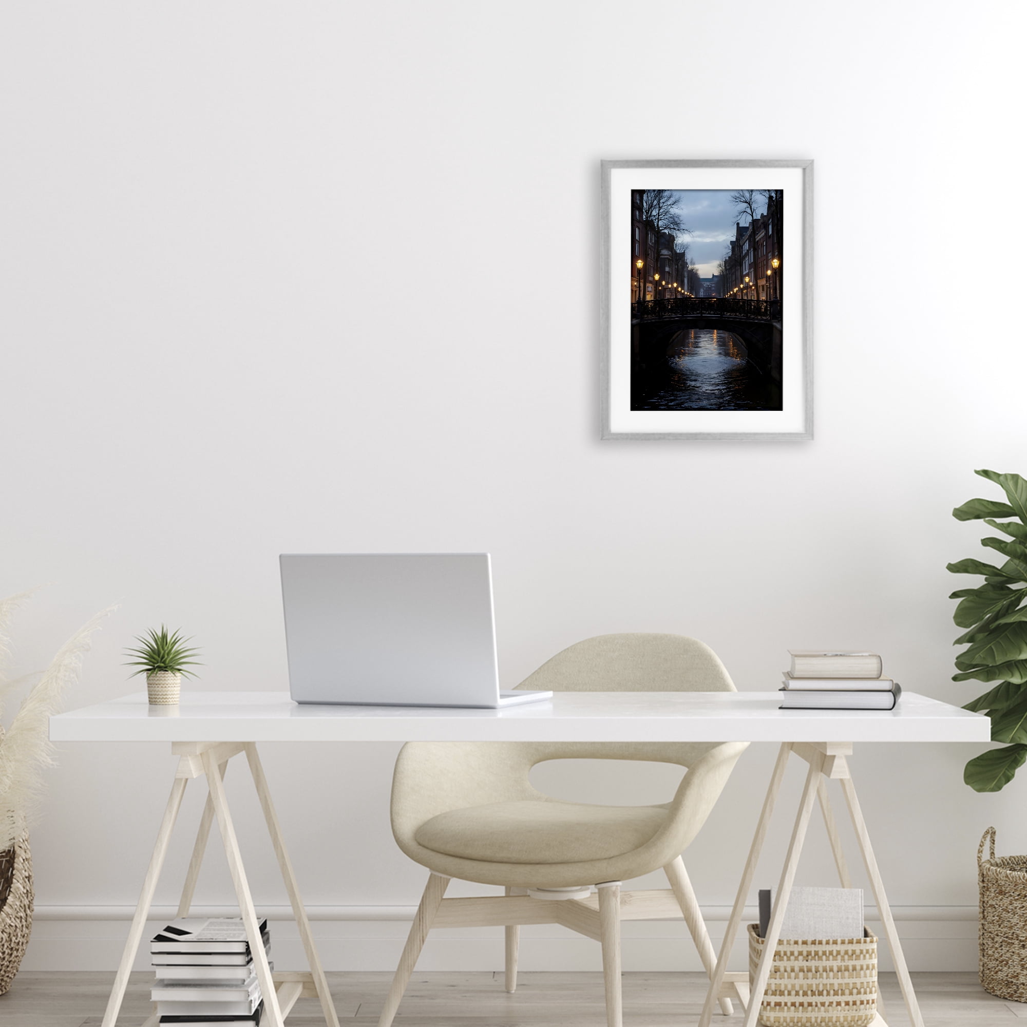 Stupell Industries Lantern Light over Quiet Canal Gray Framed Print Under Glass, design by Creative Studio