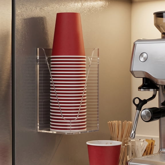 Samhe Acrylic Cup Dispenser with Handles, Countertop Wall Mounted Disposable Paper Coffee Cup and Lid Holder