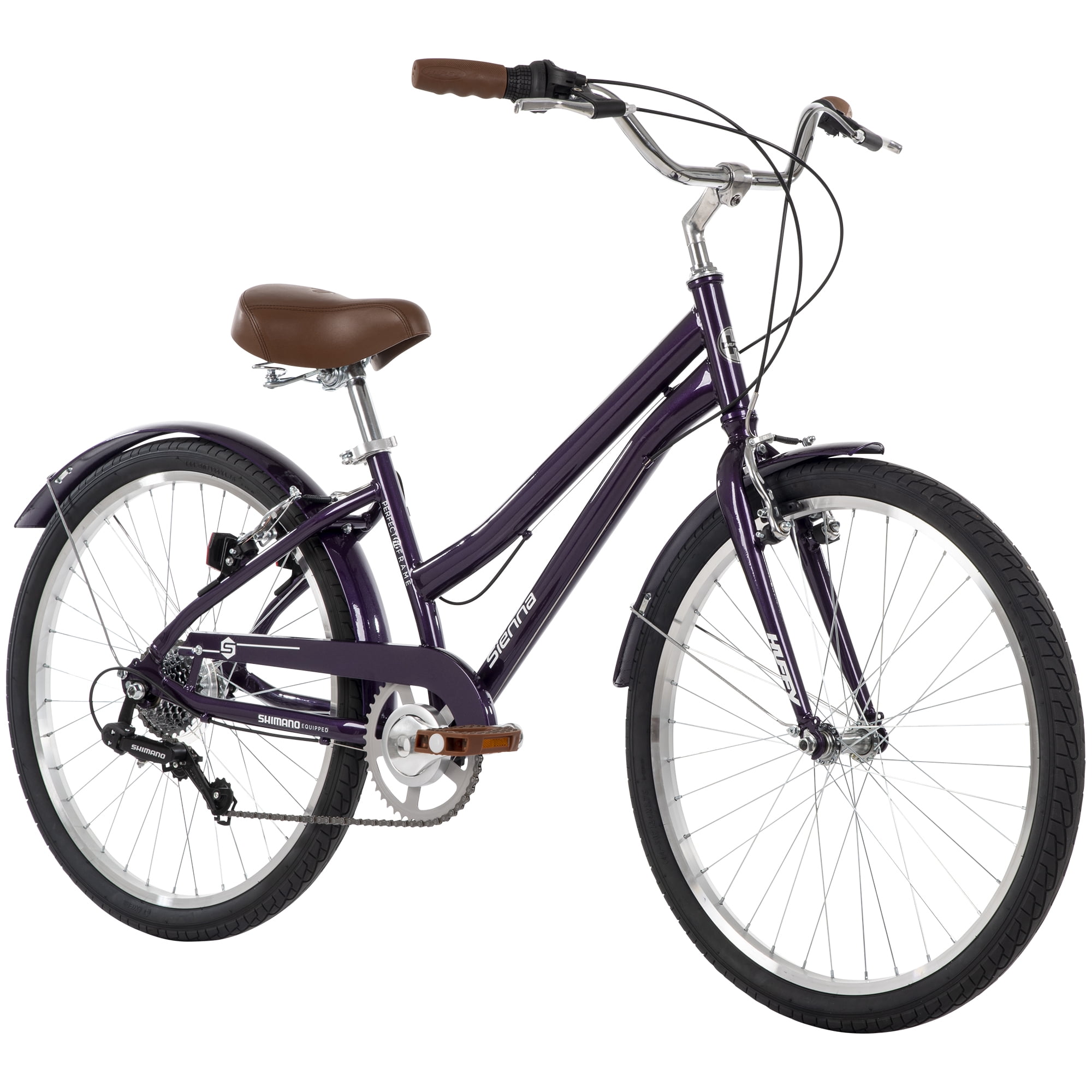Huffy 24" Sienna Comfort Bike, 7-Speed Shimano, Fits Riders 58" - 70", Purple, Adult, Women's