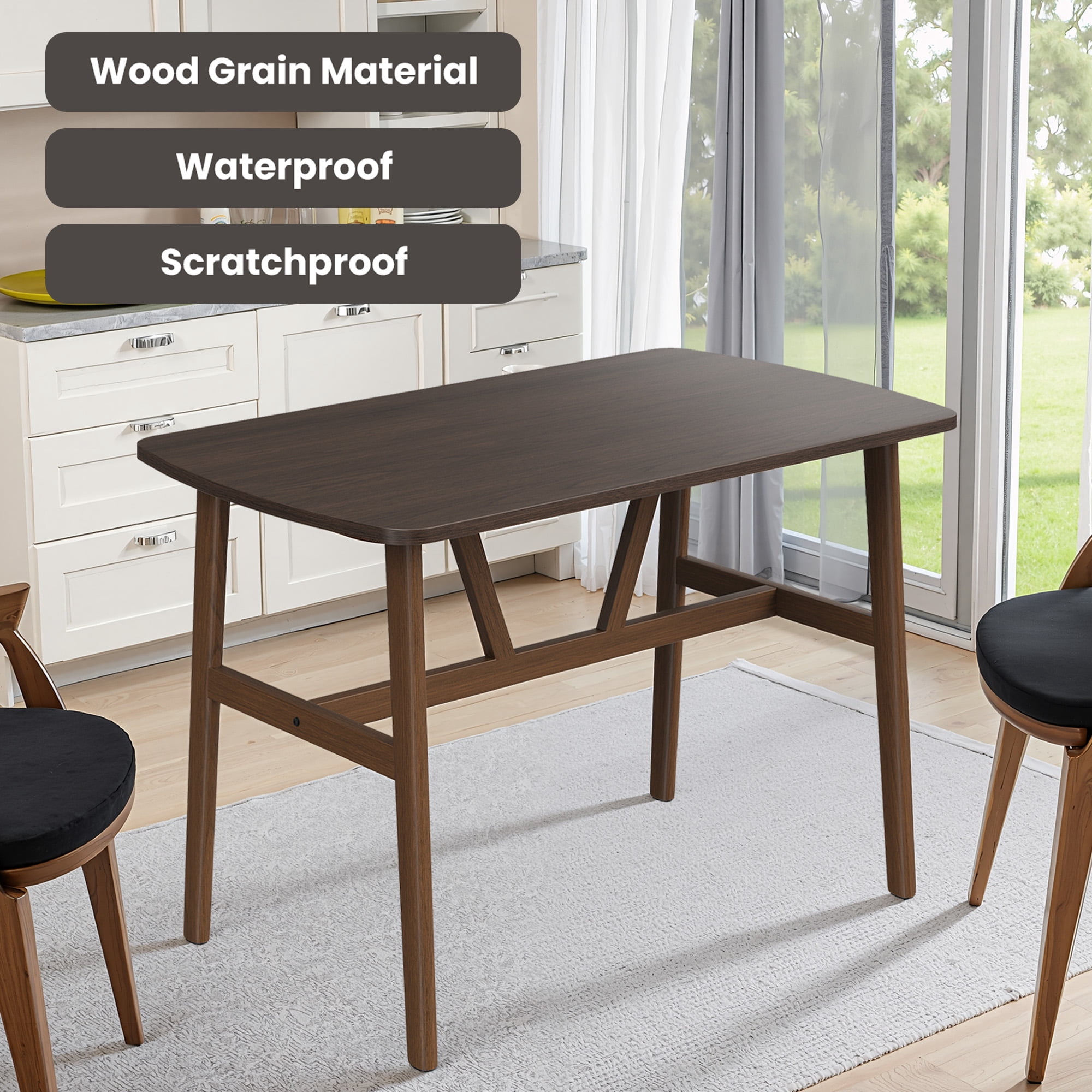 MAYEERTY 47" Modern Rectangular Wood Dining Table, Metal Frame, Fits 4-6, for Kitchen/Dining Room, Nature