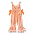 thumbnail image 4 of Gunia Baby Girls Halloween Outfit Embroidered Suspenders Plaid Bowknot Lace Flared Long Pants Autumn Jumpsuit Romper Outfits Orange 12-18 Months, 4 of 9