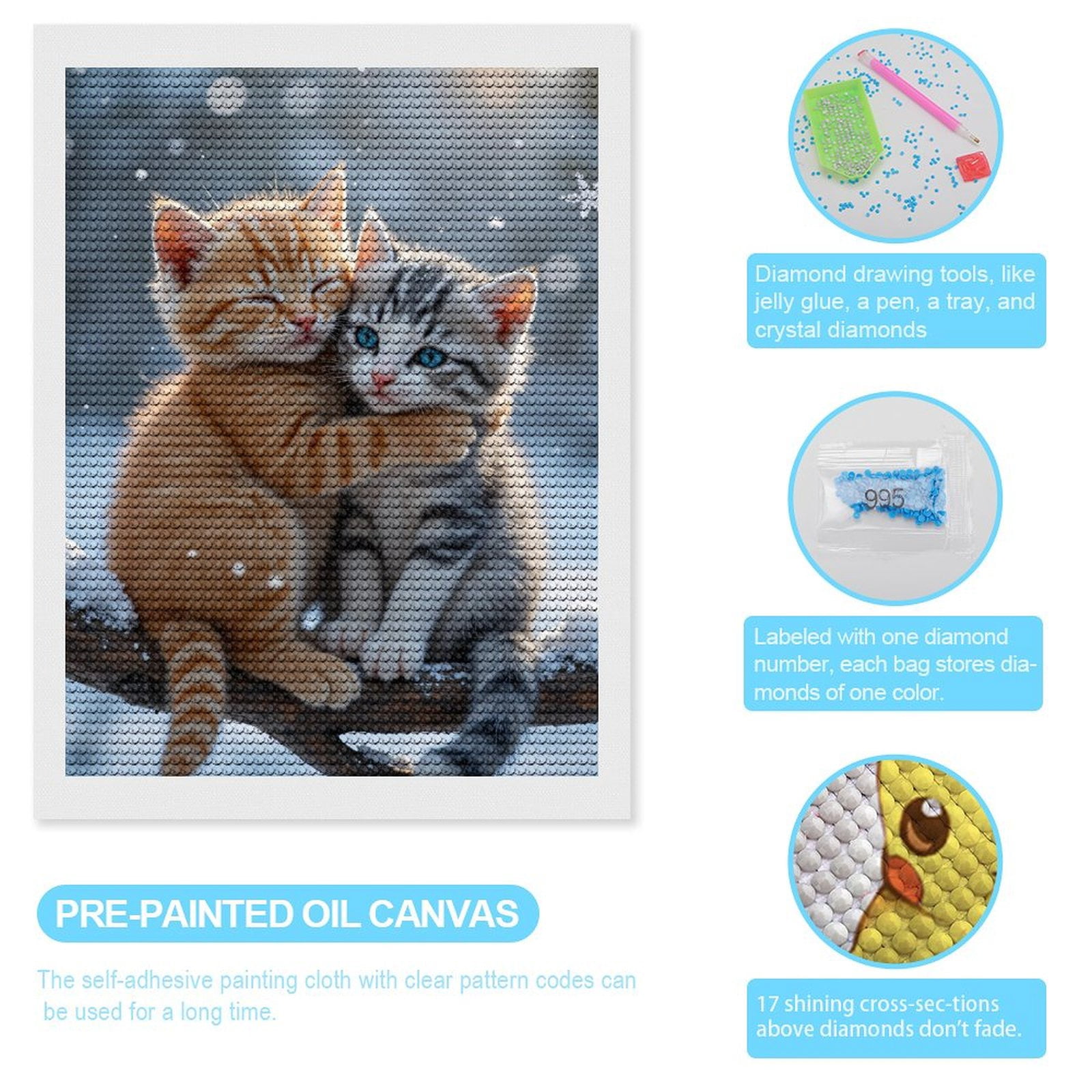 Diamond Art Kits for Adults, Cat Friends In Winter Snow 5D Diamond Painting Kits for Adults Beginners, DIY Full Drill Diamond Painting, Gem Art and Crafts 12x16