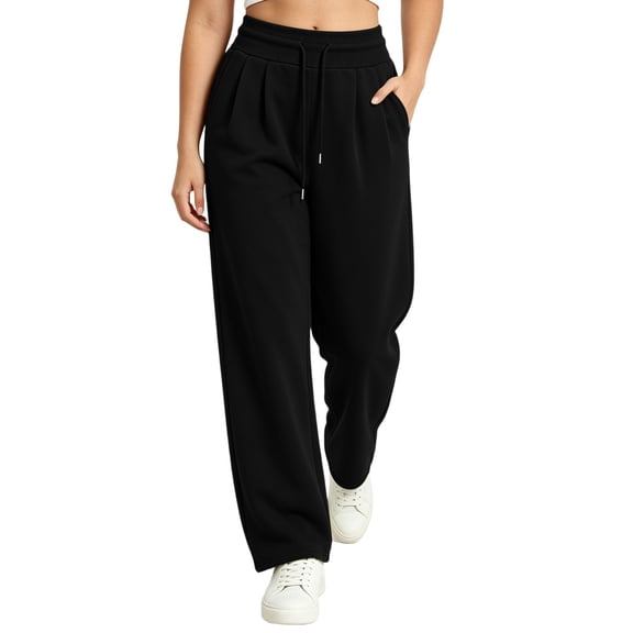 ZHYou No Boundarie Casual Pants for Women Comfy Elastic Waisted Drawstring Stylish Loose Fit Straight Leg Sweatpants,Black,Size L