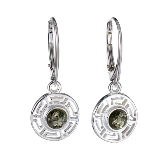Sterling Silver and Baltic Green Amber French Leverback Earrings