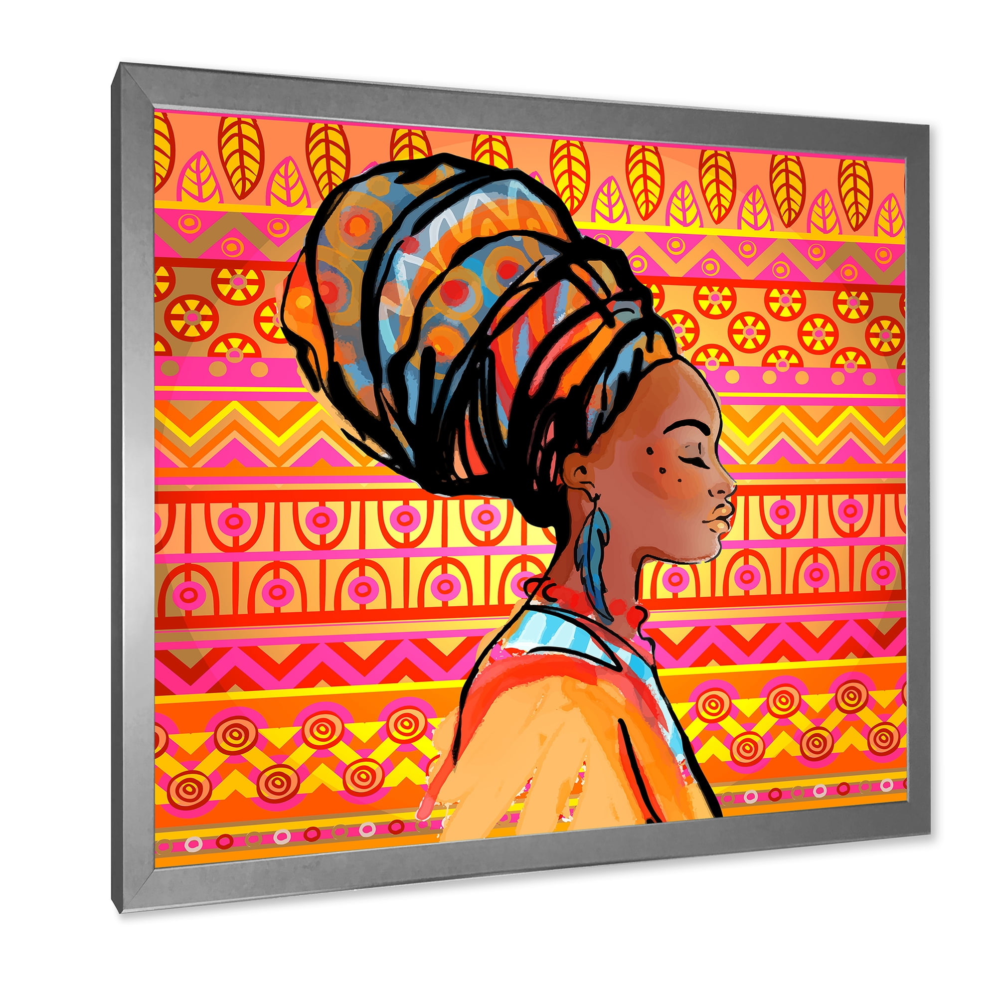 Designart 'Portrait of African American Woman With Turban I' Modern Framed Art Print