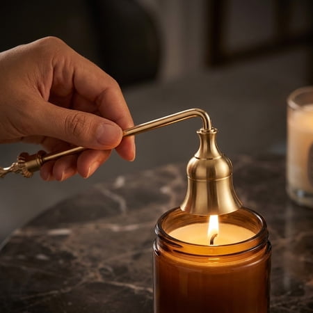 Stainless Steel Candle Snuffer with Long Handle - Decorative Candle Extinguisher for Safely Putting Out Wick Flame Prevents Wax Splatter and Smoky Odors