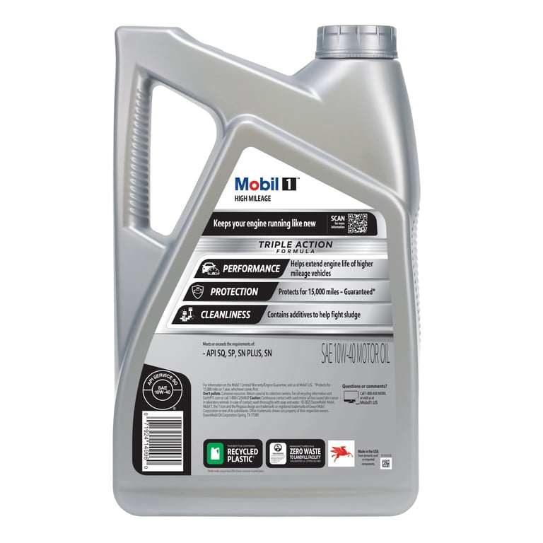 Mobil 1 High Mileage Full Synthetic Motor Oil 10W-40, 5 Quart