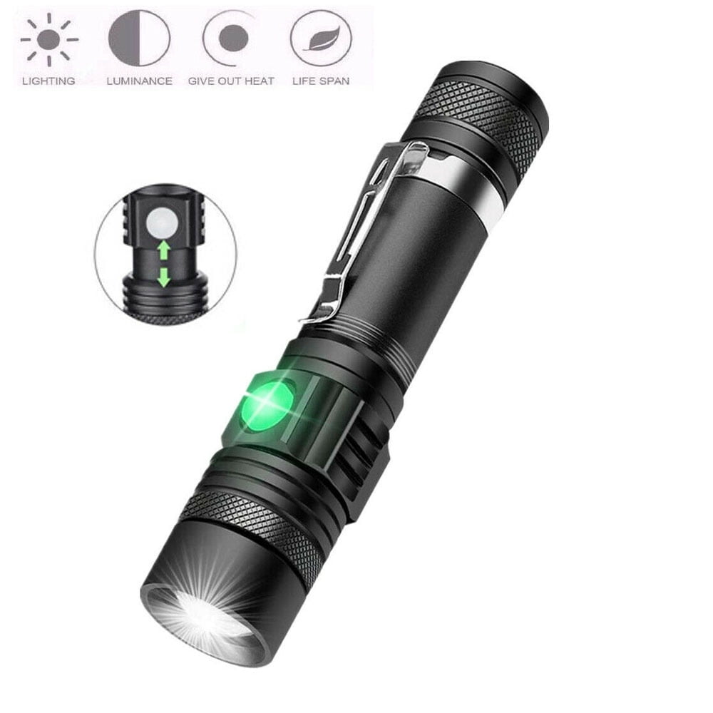 LED Torch USB Rechargeable Flashlight Police Zoomable T6 Camping Hiking Lamp New 