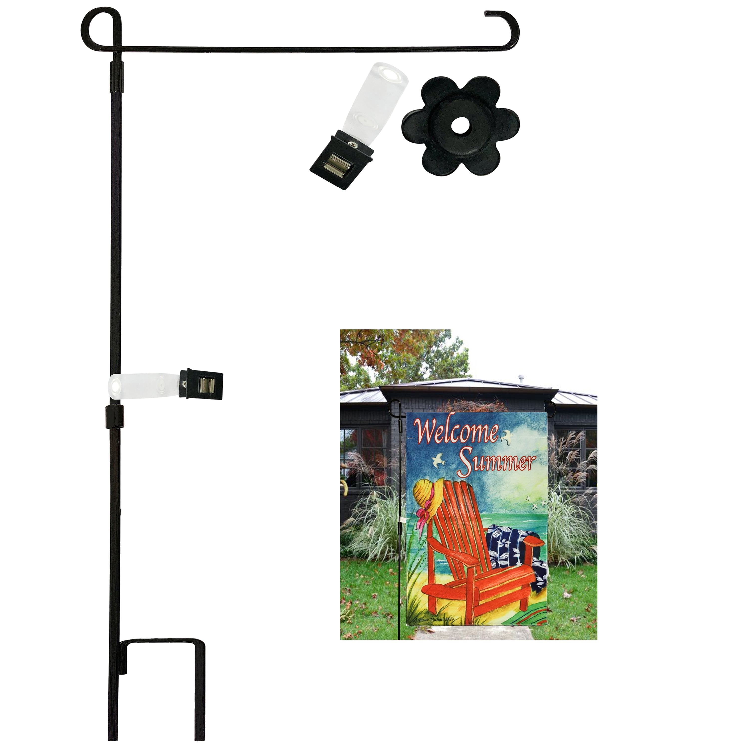 Summer Garden Flag 12" x 18" Double Sided with Metal Garden Flag Pole
