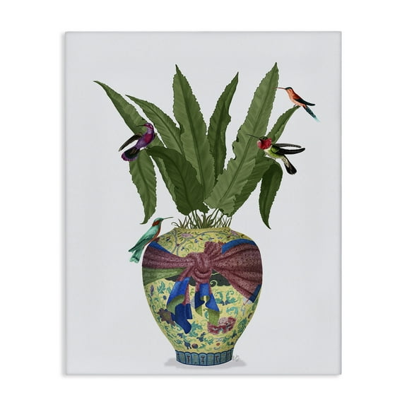 Stupell Industries Traditional Birds on Planter Botanical & Floral Painting Gallery Wrapped Canvas Art Print Wall Art, 16 x 20