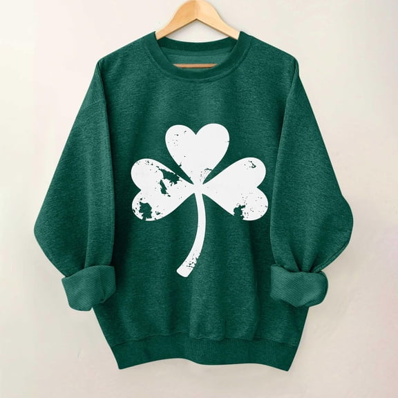 BRGZLK St. Patrick's Day Sweatshirt Women's Long Sleeved Round Neck Leopard Print Irish Clover Saint Shirt Casual Oversized Pullover Sweatshirt