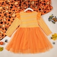 thumbnail image 6 of Youmylove Toddler Girls Letters Cartoon Pumpkin Printing Flying Sleeve Long Sleeve Stripe Tulle Dress Princess Dress Children Baby Clothes Soft Sundress, 6 of 6