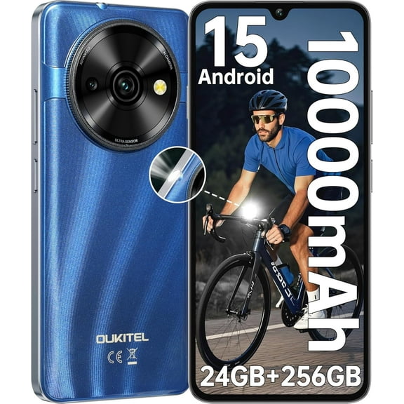 OUKITEL C59 Pro SE Unlocked Android Phones - 6.88”HD  Display Android 15 10000 mAh Battery 24GB  256GB/1TB TF Cell Phone with 120LM Flashlight, NFC 13MP Camera Smartphone, OTG/Fingerprint/4G Dual SIM