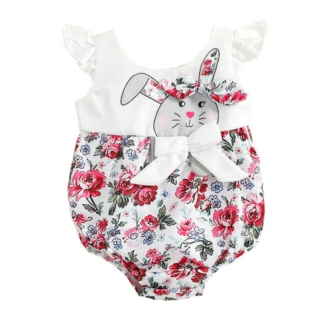 

Onesie Baby Jumpsuit Baby Girls Sleeveless Romper Bodysuit Clothes Easter Cartoon Floral Bunny Print Kid Child Fashion Baby jumpsuits