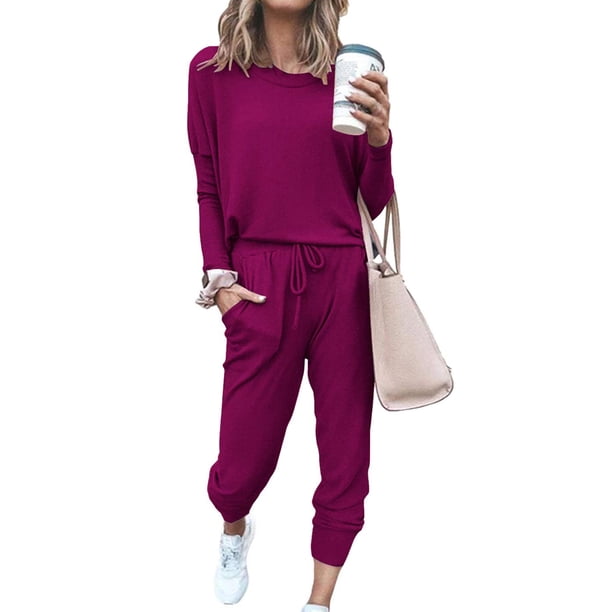 Conjunto de Chándal PRETTYGARDEN para Mujer, Set de Salón, Manga Larga, Morado, Talla M