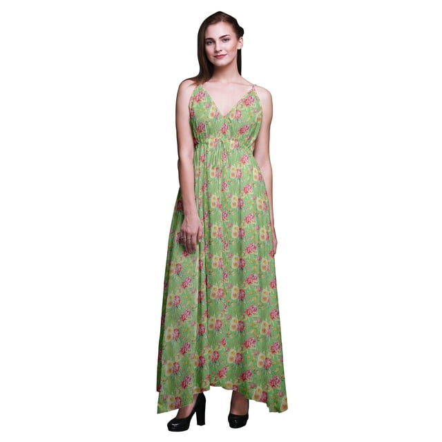 Bimba Robe Longue à Imprimé Floral pour Femmes, Bretelles Spaghetti, Col en V, Maxi, Tenue de Plage - X-Grand
