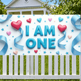 thumbnail image 5 of LUUFILx First Birthday Banner Backdrop Baby Shower Decorations I Am One Party Supplies Background Pink Blue Ribbon Hearts Photography Props Celebrations, 5 of 8
