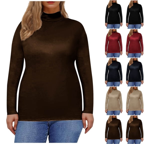 Aboser Plus Size Shirts for Women Long Sleeve Thermal Shirt Stretchy Slim Fit Layer Tops Solid Color Mock Neck Pullover Top Soft Casual Basic Tees