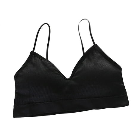 

KDDYLITQ Women Seamless Full Coverage Bras V Neck Bra Strappy Comfort Padded Bralette Black One Size