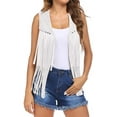thumbnail image 3 of Xuanfei Women Faux Suede Sleeveless 70s Hippie Cowgirl Fringed Vest Cardigan, 3 of 7