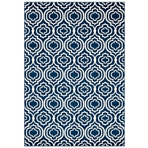 Modway Frame Transitional Moroccan Trellis 8x10 Area Rug in Moroccan Blue and Ivory