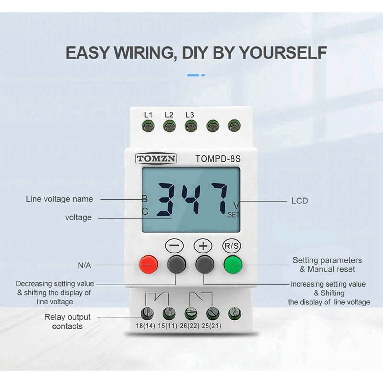 2X 3 Phase Din Rail Adjustable Under Over Voltage Protector Voltage Monitoring Sequence Protection Relay