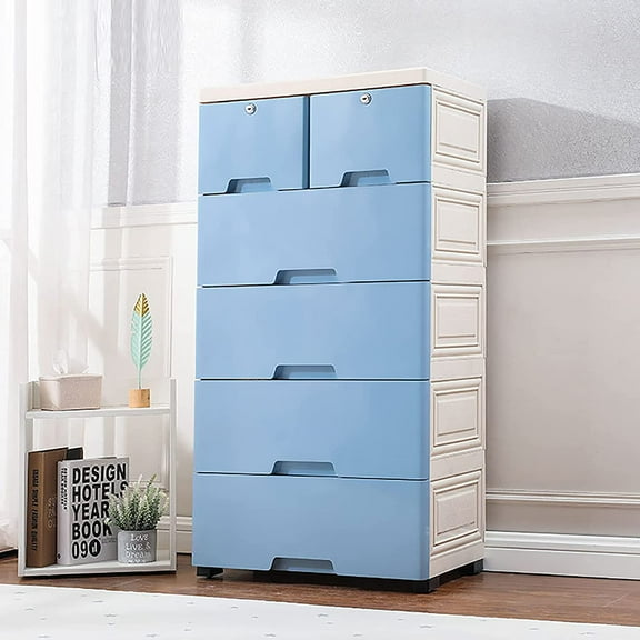 Plastic 5-Layer Drawers Dresser,Storage Cabinet with 6 Drawers,Closet Drawers Tall Dresser Organizer for Clothes,Playroom,Bedroom Furniture, 20" W x 14" D x 40" H