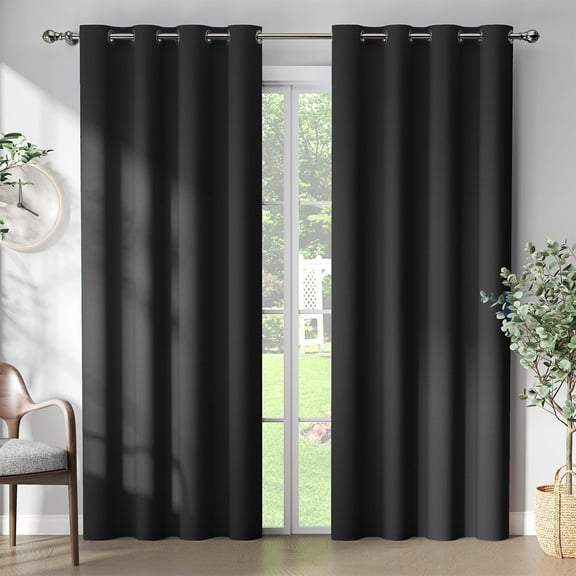 Curtainking Grommet Curtains Thermal Insulated Blackout Curtains for Nursery, Black, 50x72 inch, 2 Pcs