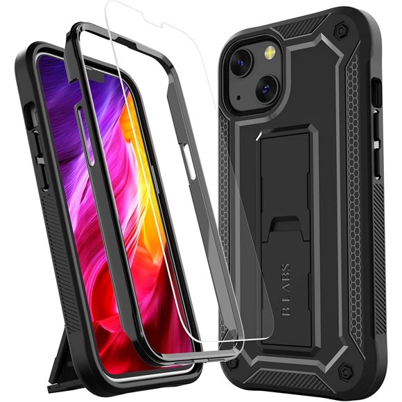 IBAOLEA Étui pour iPhone 13 avec Protecteur d'Écran et Support Intégré, Étui Hybride Intégrale à Double Couche pour iPhone 13 6.1 Pouces Sortie en 2021 (Noir) Noir