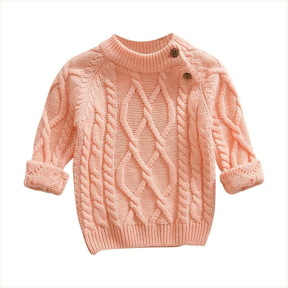 Hxshgdsn Childrens Cable Knit Sweaters Long Sleeve Button Pullover Jacquard Winter Thick Warm Tops Pink 3-6 Month