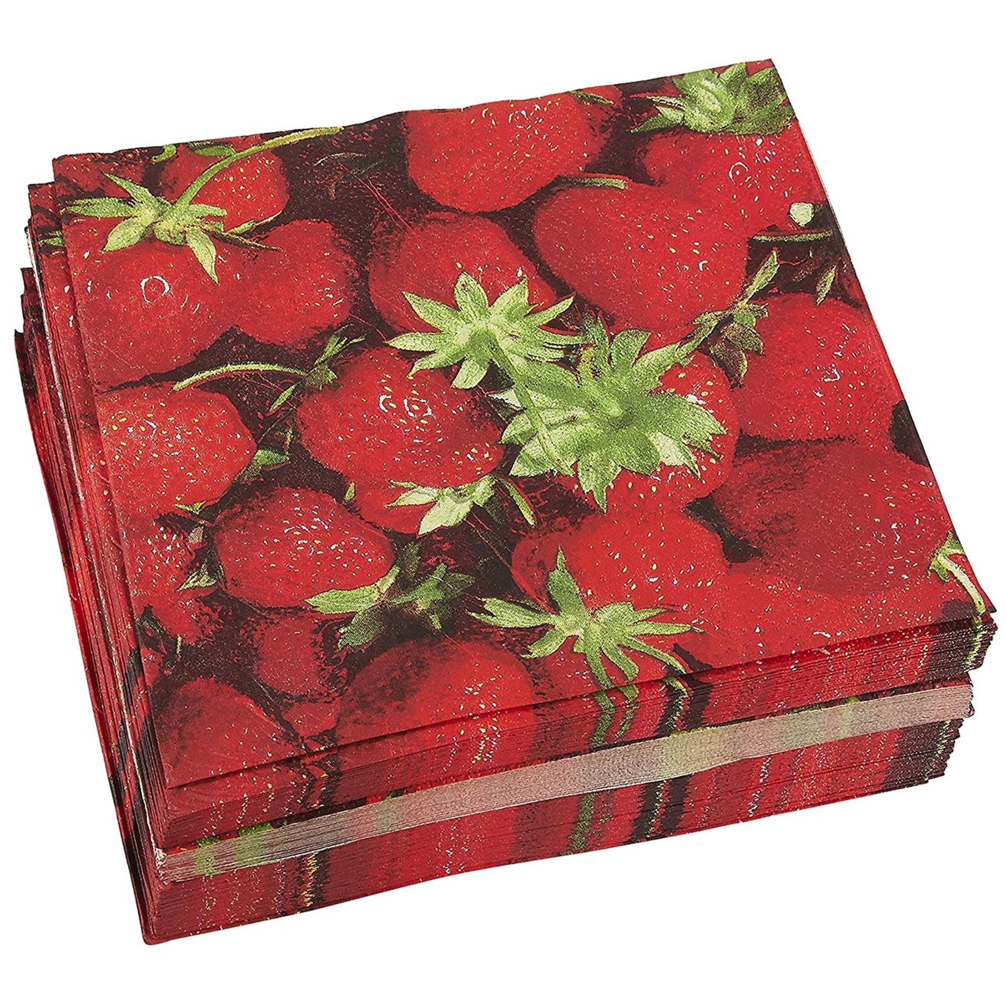 100Pack Strawberry Party Napkins, 2Ply Disposable