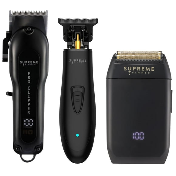 SUPREME TRIMMER - Kit de corte de pelo para peluquería, recortadora de pelo y afeitadora profesional para hombre, cortadora de barba para hombre, STC5030, ST5220 y STF602 (negro plano)