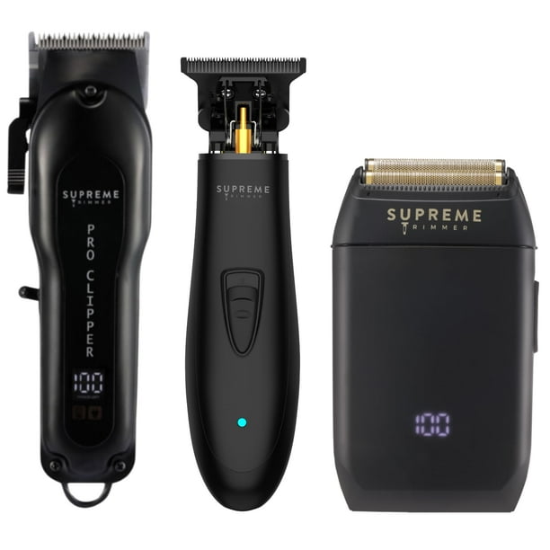 SUPREME TRIMMER - Kit de corte de pelo para peluquería, recortadora de pelo y afeitadora profesional para hombre, cortadora de barba para hombre, STC5030, ST5220 y STF602 (negro plano)