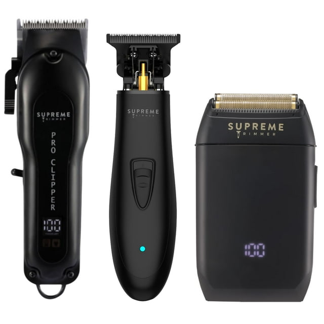 SUPREME TRIMMER - Kit de corte de pelo para peluquería, recortadora de pelo y afeitadora profesional para hombre, cortadora de barba para hombre, STC5030, ST5220 y STF602 (negro plano)