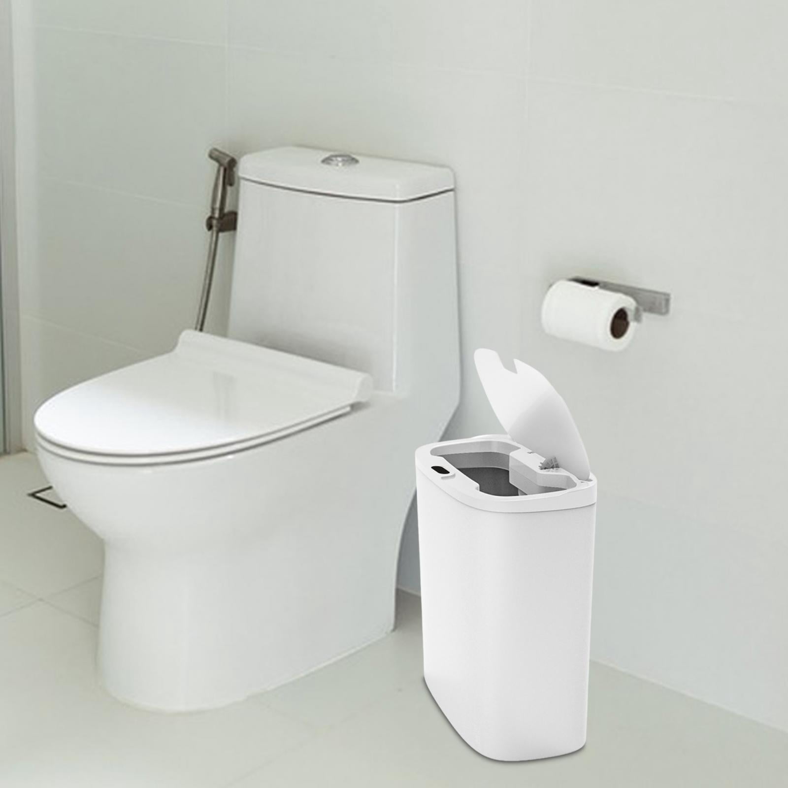 Touchless Trash Can, Electric Garbage Bin Toilet with Lid, Narrow Waterproof Intelligent Induction Trash Bin for Bedroom, Kitchen Bathroom white