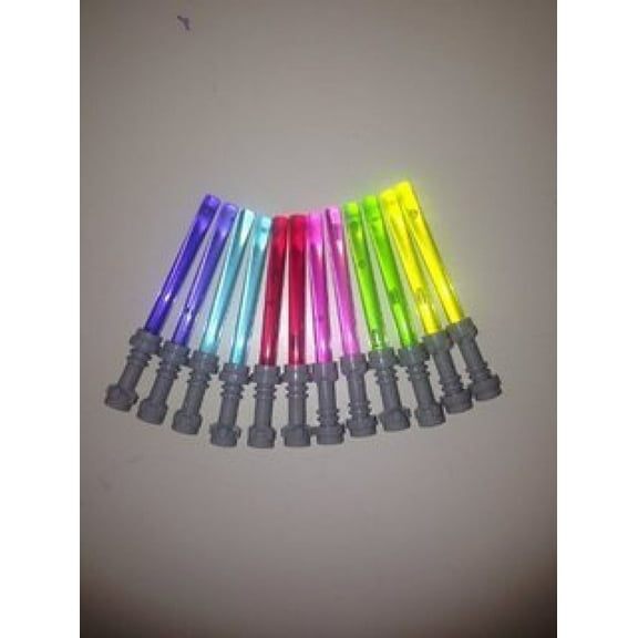Lego Star Wars Lightsaber Lot of 12 Gray Hilt Purple, Pink, Red, Green, Yellow, & Blue Lightsabers (Darth Vader, Yoda, Luke Skywalker)