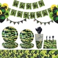 thumbnail image 2 of Vajilla de fiesta temática de camuflaje para niños, Pancarta, globo, tema militar, fiesta de cumpleaños, suministros de decoración para Baby Shower, 2 of 5