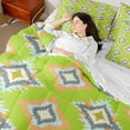 thumbnail image 4 of jejeloiu Ancient Aztec Theme Bedding Comforter Set 7-Piece,Green Geometric Geometric King Bedding Sets,Boho Bohemain Flower Bed Sheets,Microfiber Bedroom Decorative Reversible, 4 of 8
