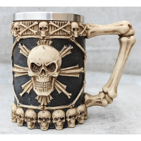 Ebros Large Skeletal Cross Bones Skull Beer Stein Tankard Coffee Cup Mug 12oz