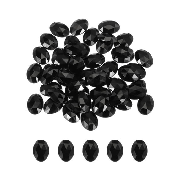 50Pcs Acrylic Oval Gems 13x18 mm Flat Back Artificial Rhinestones for DIY Crafts Bead Wedding Party Black