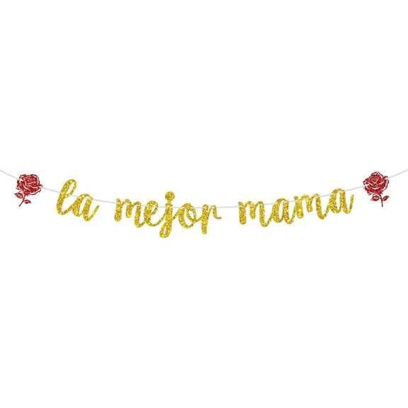 La Major Mama Banner, Mom I Love You/Best Mom Ever, Happy Mother's Day Party Decorations Backdrop Garlands Sign, Gold Glitter