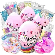 Laevo Unicorn Surprise Slime Egg Bundle (4pack Variety) - Slime Making Kit - Slime for Girls - Easter Eggs - Easter Egg DIY Slime Kits Great for Easter Baskets - Butter, Cloud, Glitter, Stardust Slime