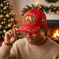 thumbnail image 5 of Red Ajustable Christmas Baseball Hat for Women & Men, Colorful Embroidered Funny Xmas Holiday Twill Cotton Cap, Christmas & New Year Gifts, 5 of 5