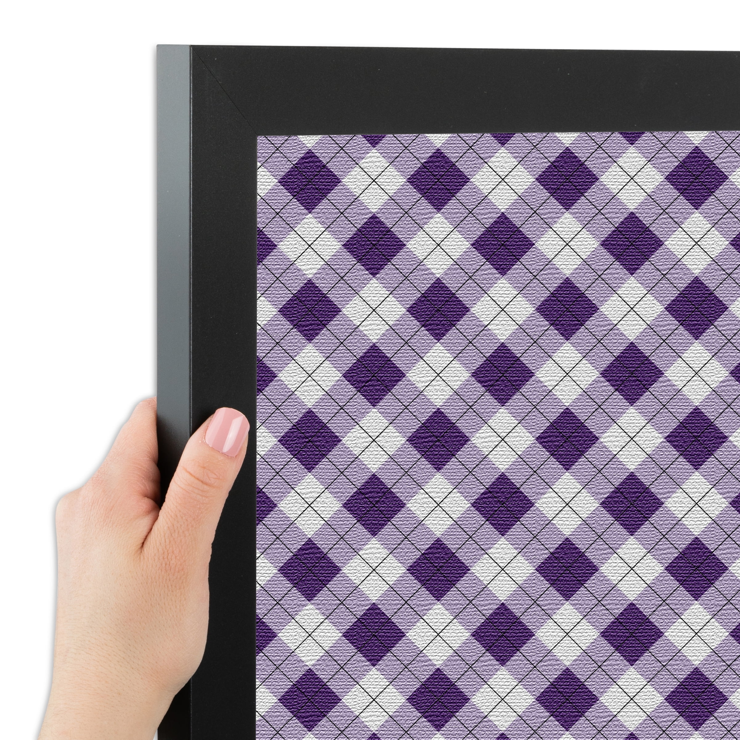 PinPix ArtToFrames 28x20 Custom Cork Bulletin Board Argyle Purple   Poster Board Has a Fabric Style Canvas Finish, Framed in Satin Black (PinPix-633)