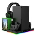 thumbnail image 4 of LED Cooling Stand and Charging Station for Xbox Series X Console ＆ Controller, Cooling Fan Station for Xbox Series X Accessories with 2X 1400mAh Rechargeable Controller Battery Pack, 15 Light Modes, 4 of 7